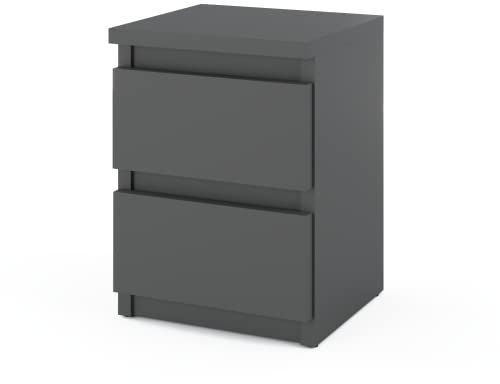 MRBLS_HOME MRBLS Nachttisch Nachtschrank Nachtkommode Modern Möbel mit Schubladen Kommode Holz Schubladenschrank für Ihr Schlafzimmer (Grau Matt) – 30 x 43 x 32,5 cm (B/H/T)