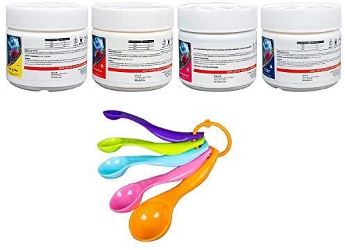 Trimming Shop Pool Starter Kit for Hot Tub Swimming Pool Spa Water Treatment - Contains Chlorine Granules, pH Plus, pH Minus, No Foam and Measuring Spoons