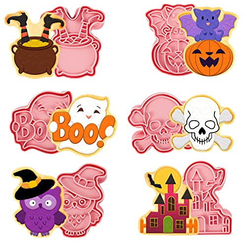 Cerlaza Halloween Cookie Cutters, 6 PCS Cookie Cutters Shapes for Halloween Baking, Pumpkin Cookie Cutters Set for Halloween Party Supplies Favors