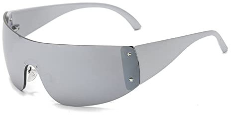 YAMEIZE Trendy Y2K Wraparound Sonnenbrille für - Damen Herren Rimless Oversized Wrap Around Eyewear UV400 Schutz Personalisierte Sport Shade Outdoor…