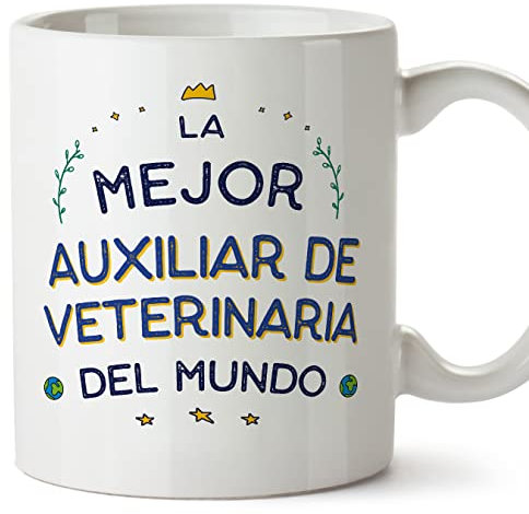 MUGFFINS Tazas para AUXILIAR DE VETERINARIA mujer - En Español - Mejor del Mundo - 11 oz / 330 ml - Regalo original y divertido