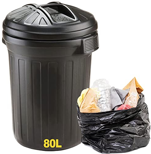 STORM TRADING GROUP Black Large 80 Litre Capacity Dustbin Heavy Duty Outdoor Shatterproof Refuse/Rubbish Bin With Lid (2)