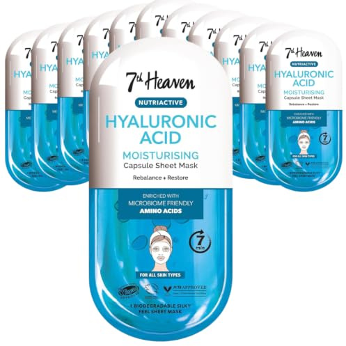 7th Heaven Hyaluronic Acid Nutriactive Moisturising Sheet Mask - 7th Heaven | Amino acids enriched, rebalances, restores skin, deep hydration, plumps skin, vegan, suitable for all skin types, 7th Heaven