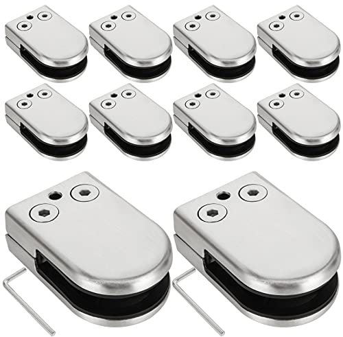 LOLYSIC 10 Pcs Glass Clamps, 10mm - 12 mm Glass Balustrade Clamps, Adjustable 304 Stainless Steel Glass Brackets for 10mm Glass Balustrade Staircase Handrail