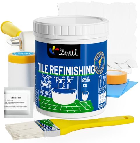 DWIL Kit de finition de peinture pour baignoire, baignoire et carrelage avec outils, peinture blanche à base d'eau et faible odeur, facile à utiliser pour évier, salle de bain, douche, blanc