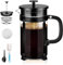 French Press Kaffeemaschine Edelstahl, 3-stufiger Filter. Einfache Reinigung und Verwendung. Kaffeemaschine Zuhause, Küche, Büro (Schwarz)