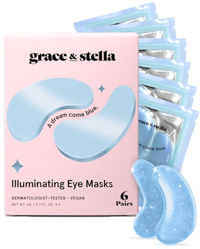grace & stella - Preisgekrönte Augenpads gegen Augenringe, Aufhellende Eye Pads gegen Tränensäcke und Falten, Kühlende und Erfrischende Augen Pads Masken, Gel-Eyepads [6 Paare, Blau]