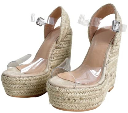 Frankie Hsu Sexy Belle Casual Plate-forme Wedge Sandal, Mignon Beige Paille Lumière Paille Haute Talons Style Designer Grande Taille Chaussures Pour Femmes, beige, 48 EU