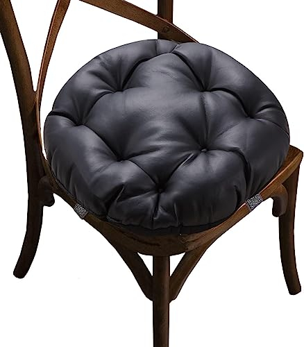 Big Hippo PU Leder Stuhlkissen Rund, 40 x 40 cm Sitzkissen - Schwarz