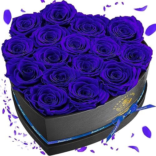 Impouo 16 Preserved Flower, Fresh Forever Roses in a Box, Birthday Gifts for Women, Mother's Day, and Valentine's Day-Blue Roses