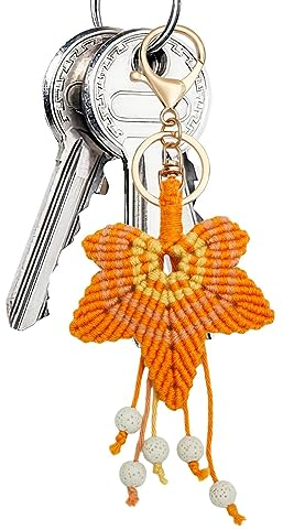 EviKoo Boho-Schlüsselanhänger mit Blättern, gewebtes Blatt-Dekor, gehäkelter Blatt-Anhänger – handgewebter Thanksgiving-Ornament-Schlüsselanhänger für Tasche, Rucksack, Autoschlüssel, Telefonzubehör,
