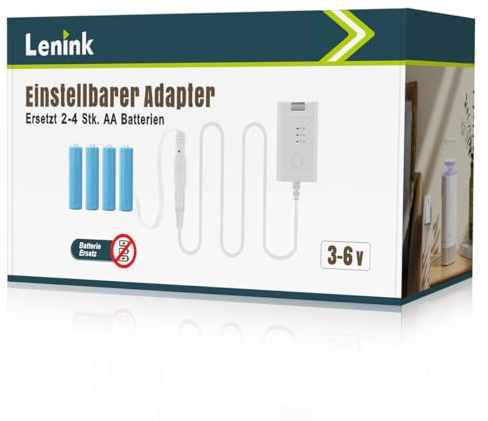 Lenink 3-6V Einstellbarer Batterieadapter Batterieersatz für 2-4 STK. AA Batterien Netzteil Adapter für Thermometer, Wetterstation, Funkklingel, Wecker, LED Licht, Dekoration usw. (1.8m, Weiß)