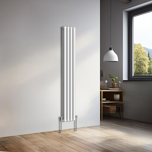 NRG 1600x236 mm Vertical Oval Double Panel Heater Column Radiator Central Heating Radiators Designer Tall Radiators Gloss White