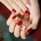 Christmas False Nails, Acrylic Stick on Nails, 24pcs Maggidea Short Press On Ballet Red Fake Nails with Glue Sticker for Women and Girls Gift (Golden Hat)