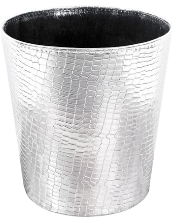 keivmlvt 10 Liter Mülleimer aus Leder Hochwertiger Handwerksmüllkorb, keine Leckage - PU-Leder, Moden - Ideal für Büro, Kinderzimmer und Schlafzimmer(silvery)