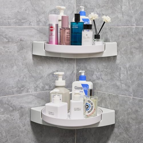 Ribech Duschablage Ohne Bohren,2 Stück Selbstklebend Eckregal Badezimmer Organizer,Duschablage mit 4 Klebstoffe,360°Drehbar Duschregal Ohne Bohren,Shampoo Halterung für Dusche Duschregal