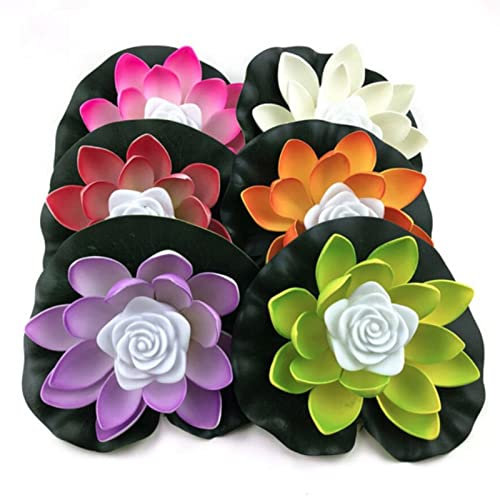 HKYBCF Artificial Water Lily 6pcs Artificial Light LED Colorful Lotus Waterproof Fake Pond Flowers Lotus Leaf Lily Water Lantern Festival Decoration Ligh