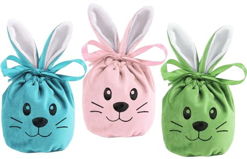 3 Stück Osterhasen-Geschenkbeutel,Hasen Samt Taschen,Osterbeutel Samt zum Befüllen,Samt Säckchen mit Ohren,Osterhasen Taschen Wiederverwendbar