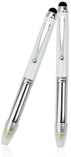 Bolígrafo 3 en 1 con luz LED, multifuncional, con luz y tinta negra, para escribir en la oscuridad (paquete de 2, blanco)