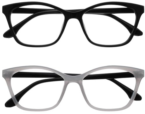 OPULIZE KAT Lesebrille - 2er-Pack - Cat-Eye Katzenaugen-Fassung - Schwarz, Grau - Herren & Damen - Federscharniere - RR59-17 - +1.00