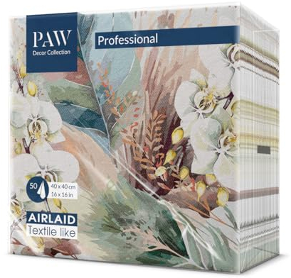 PAW - Servietten aus Airlaid - Stoffähnlich (40 x 40 cm) I 50 Stück I Ideal für Hochzeit, Taufe, Kommunion, Geburtstag I Hochwertige Tischdeko Stoffservietten - Nebelige Blätter I Foggy Leaves
