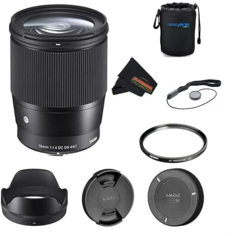 Objectif Sigma 16 mm f1.4 DC DN Contemporary pour Sony E avec ensemble d'accessoires Sunshine Photo Store - 4 ans de garantie du fabricant aux États-Unis