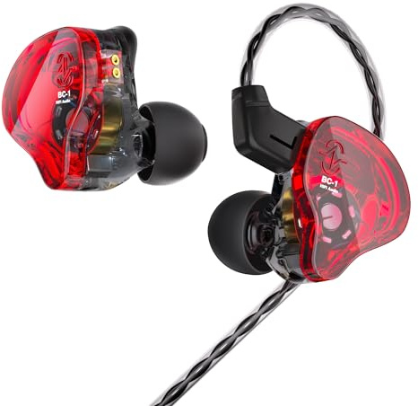 CCZ Melody In-Ear Earphones Headphones, Wired Earphones with Comfortable Ear Fins for Singers, Musicians, Drummers (Red, Without Microphone)