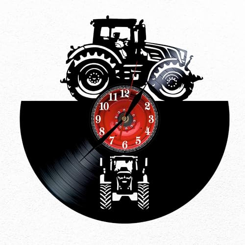 VINY WOODY Deutsche Traktor-Uhr aus Vinyl, Landwirtschaft, schwere Maschinen, Wanddekoration, originelles Geschenk