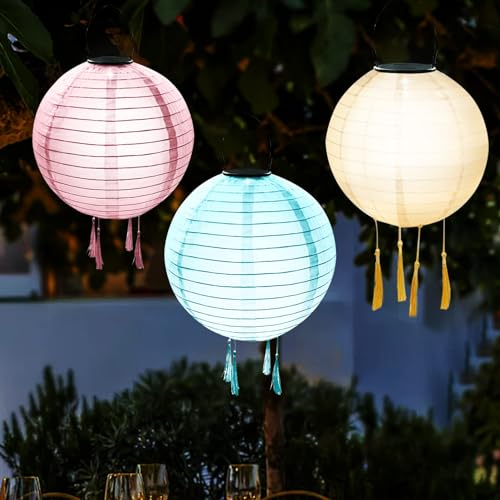 ACAREY Solar Lampions Außen Wetterfest, 3 Stück Solarlaterne Solarlampen Für Außen Hängend Nylon Gartenlaterne 20cm Solarlampions Für Außen Garten,Terrasse, Herbstdeko, Halloween Deko (B)