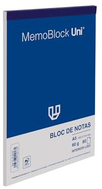 Unipapel, Pack 10 Blocs de Notas A5, 80 Hojas Lisas, Papel 60g Microperferado, 21x14,8cm, Cotnratapa Resistente, Memoblock Uni