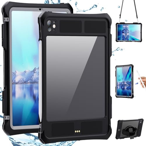 LOXO CASE wasserdichte Hülle für iPad Pro 11 Zoll 2024 (5. Generation), Robuste, Stoßfeste und Staubdichte Ganzkörper-Schutzhülle mit Ständer, Stifthalter und Schultergurt
