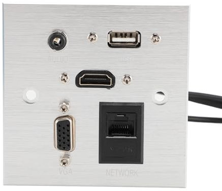 Multimedia Information Panel Outlet, Multifunctional Socket, HDMI, VGA, Video Signal, USB, 3.5MM, RJ45, Wall Multi Media Plug for Home, Hotel, Office