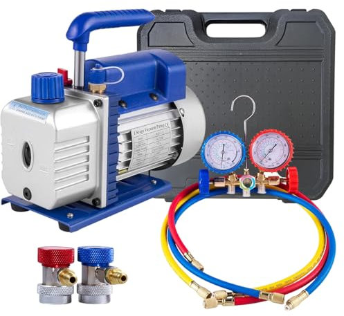 Vakuumpumpe 4CFM 1/3HP Unterdruckpumpe - 220 V 50 Hz 1720U/min Refrigerant Vacuum Pump,Verteiler-Manometer-Set für Klimaanlage Kfz-Kühlsystemen