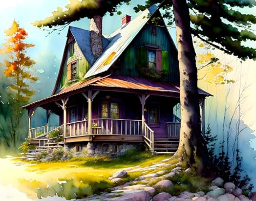 SERENDIPITP Leinwandposter ohne Rahmen, 58 x 90 cm, altes Holzhaus im Wald