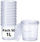 GROWMANIA Lot de 50 seaux en plastique transparent avec poignée 1 l – Boîte de rangement hermétique pour aliments, liquides et peinture – Bocal de stockage – Bocal résistant