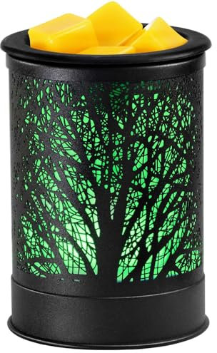 Wax Melt Warmer for Scented Wax -Electric Scented Wax Warmer with 7 Colors LED Light, Stable PTC Heating Wax Melter with Reusable Silicone Tray for Office Bedroom Fragrance & Home Décor, Gifts-Forest
