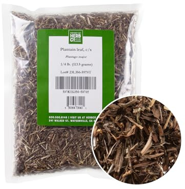 Plantain Leaf Cut & Sifted, by Herb Co, Plantago Major, from Albania, Kosher, for Tea, Soaps, Lotions, Salves & Skincare, 1/4 lb