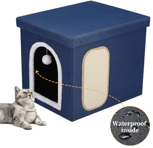 4 in 1 Faltbar Katzentoilette Möbel Hocker für Verstecktem Katzen-Waschraum, Katzenhöhle Sitzbank, Aufbewahrung, Katzentoilette-Umzäunung Möbel Katzenklo haus mit wasserdichter Innenseite, 55*45*45 cm