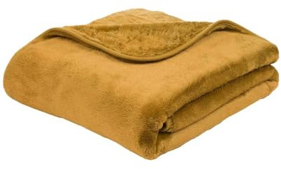 Gastro Uzal Mikroflauschdecke Kuscheldecke Premium Cashmere-Feeling (Senf, 180 x 220 cm)