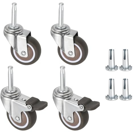 PATIKIL 2 Drehbare Lenkrollen 5/16 Zoll 8mm Durchmesser Stift TPE Räder | Mit Gewindestift, Gewindefixierende, 81 Kg Gesamtlastkapazität, Mit Buchsen, 2 Mit Bremse 2 Ohne Bremse