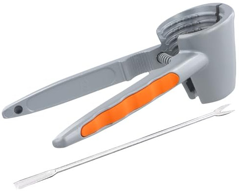 Casse Noix, Casse Noix et Noisettecasse avec Manche en Silicone Antidérapant, Pince à Noix en Métal, Casse Noisette, Noix Pinces, pour Aux Noix, Noisettes, Amandes ou Autres Écrous (Gris+Orange)