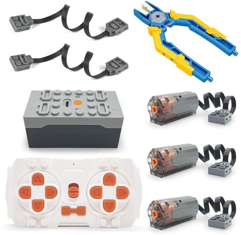 Technik Motor Power Functions Motor Set de motores, 3 x L, mando a distancia, módulo de batería, pinzas de plástico, cable de extensión, para accesorios Technic MOC (3M)