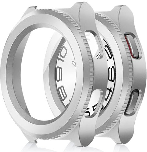 Amizee 2 Pezzi Cover Compatibile con Samsung Galaxy Watch 6 47mm, con Vetro Temperato Pellicola Protettiva Custodia Sottile Anti-Graffio per Galaxy Watch 6 47mm (Argento/Trasparente)