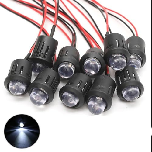 25Pcs 10MM White LED Pre-Wired Water Clear Bulb 12V 7.87 Inch Lamp Light Bulb Prewired Emitting Diode& 25Pcs Black 10MM LED Plastic Clip Holder for DIY Home Decoration