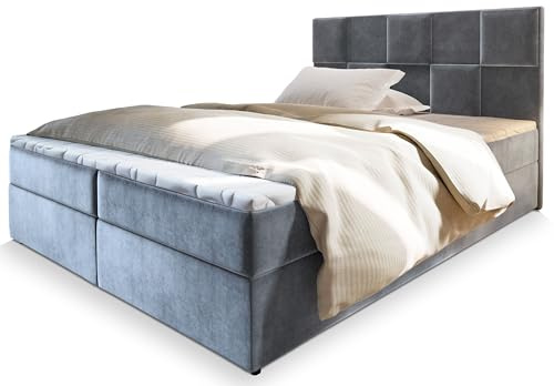 Masseno Boxspringbett Prata 180x200 cm Komplett-Set mit Matratze und Topper, Polsterbett mit Zwei Bettkästen -Hellgrau, Paros 05