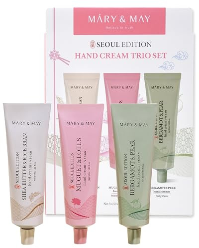 Mary&May SEOUL EDITION Shea Butter & Rice Bran Hand Cream Trio Set - Korean Nourishing Vegan Hand Moisturizer for Soft, Healthy Hands - 3 Different Formula & Scent, 1.69oz. 3ea