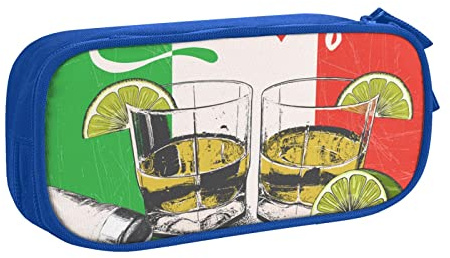 shgwehh Großes Federmäppchen für Jungen und Mädchen, Mexiko-Flagge und Tequila-Federmäppchen mit großen Fächern für Schule, Schreibwaren, Büro und Reisen, Rosa, blau, Einheitsgröße, Taschen-Organizer