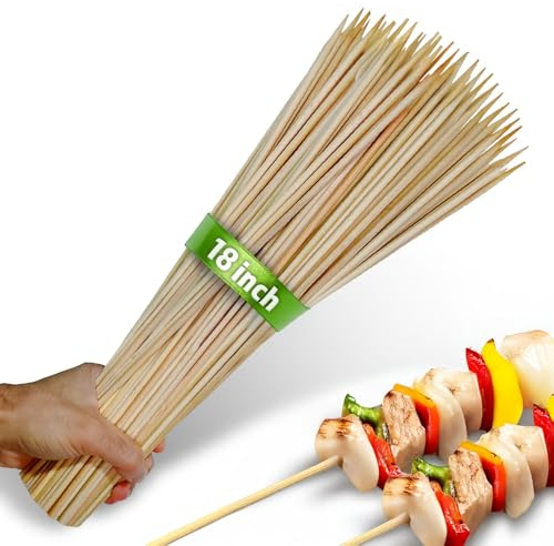 100pcs 18 long Bamboo Skewers Sticks for Grilling BBQ Kabob Barbecue Marshmallow Roasting Stick 4mm Thick Natural Wooden Smore Sticks Craft (18 inch)