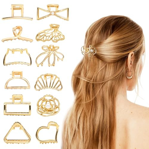 ZOCONE 12 Stück Haarklammer Klein Gold Haarklammern Damen Metall Haarspangen Kleine Haarklammern für Dünnes Haar Elegant Claw Clips for Small to Medium Hair Buns