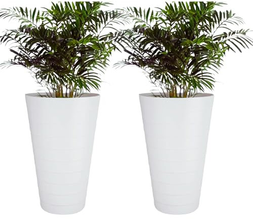 Mypicompany. Maceteros Decorativos Interior y Maceteros Grandes Exterior - 2X Macetas Grandes Blancas (50 cm)+2 Platos. Macetas Plastico con Drenaje - Tiestos para Plantas, Jardín, Terraza y Balcón